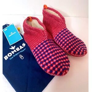 Bombas Gripper Slipper Gondola Red Merino Wool Blend Sherpa Lined Medium NWT